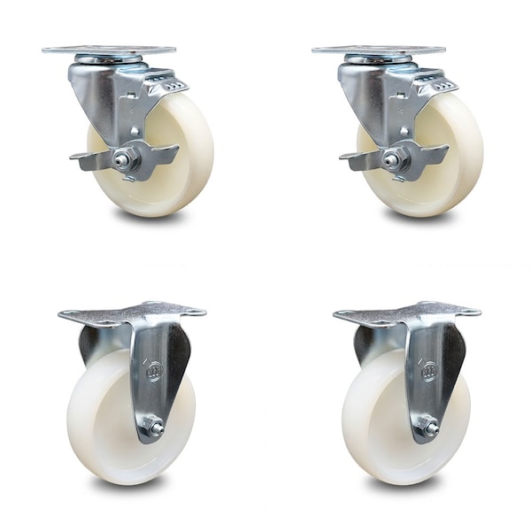 4 Inch Nylon Wheel Swivel Top Plate Caster Set with 2 Brake 2 Rigid SCC